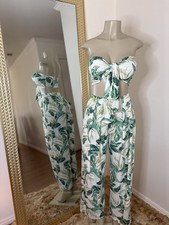 Tropical Print Strapless Two-Piece Jumpsuit Set