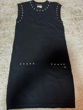 CHANEL Pearl Detail Knit Dress Black Size 34 Elegant Women Authentic SR2122