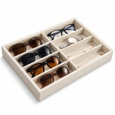 Sunglass Organizer Tray 8 Slot Velvet Glasses Holder Beige Modern Design