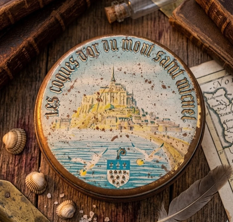 Boite fer ronde historique St Michel, boîte métallique 5 cm ronde