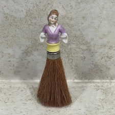 Vintage Porcelain Lady Crumb Half Doll Brush Whisk Broom 5” REPAIRED READ