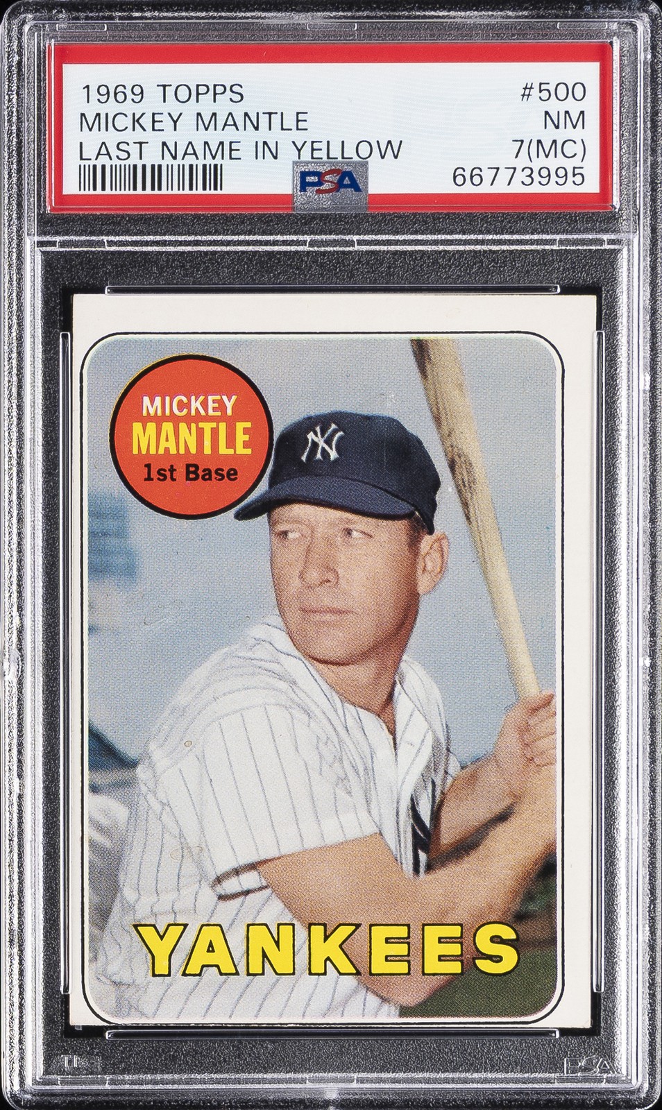1969 TOPPS LAST NAME IN YELLOW #500 MICKEY MANTLE PSA 7 MC