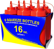 16 Oz Red Squeeze Bottle, Wide Mouth, Pack of 6