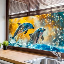 Dolphin Window Film 39.3x17.7 Inch Decorative Static Cling Window Privacy Film O