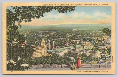 Postcard View from West Mountain, Hot Springs National park, Arkansas c1950