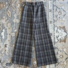 VTG 80s Women  s HandMade Wool Plaid Wide Leg Flared Trouser Pants 22x27   Boho
