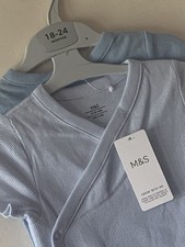 M&S Baby Boys 2 Pack Short Sleeve Side Wrap Bodysuits / Vests Age 18-24 Months 