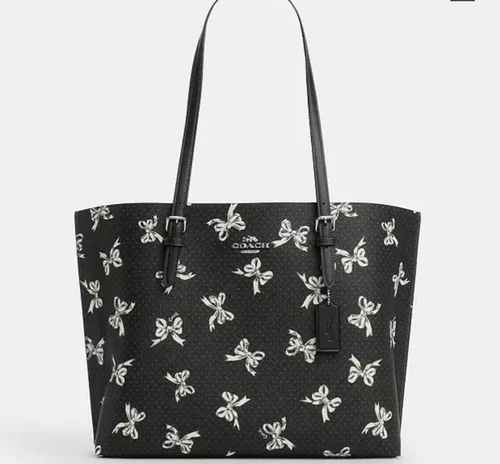 ? Borsa Coach Mollie nuova con etichette con stampa fiocco argento nero multi prezzo di listino $428