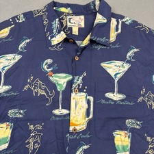 Bluewater Wear Button Up Shirt Mens 2XL Blue Hawaiian DRINKS Aloha USA Made