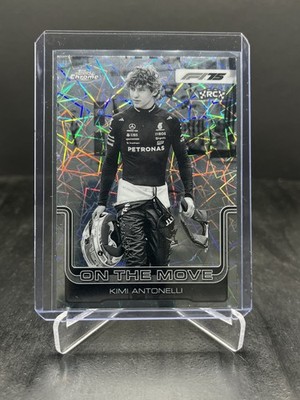 2025 Topps Chrome F1 Kimi Antonelli RC On The Move Black & White Lazer #185