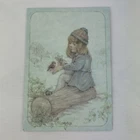 Vintage Hallmark Christmas Card Girl On Log With Bird Dorothy Farrell Design