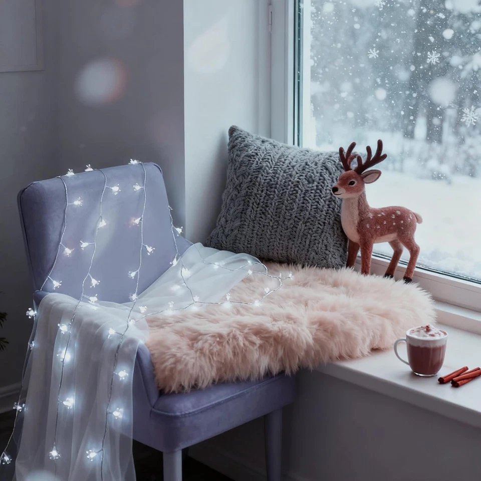 Cadena de luces de flores blancas - 33 pies 100 led lámpara estética decoración para Navidad... Foto 3 de 4