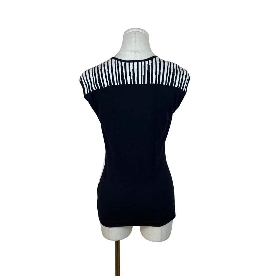 Colete suéter Lafayette 148 feminino preto/branco gola V estampa zebra sem mangas tamanho - Imagem 3 de 4