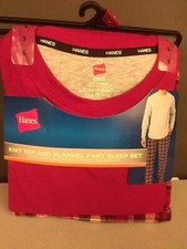 Hanes Men's Red Plaid Knit Top And Flannel Pant PJ Set Size S - New.    B62 