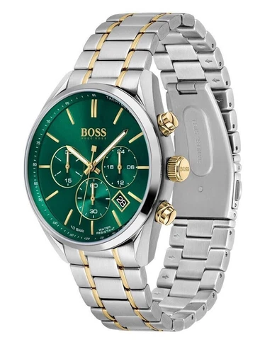 NEW GENUINE BOSS CHAMPION HB1513878 SILVER GOLD & GREEN TONE MEN'S WATCH - Picture 2 of 4