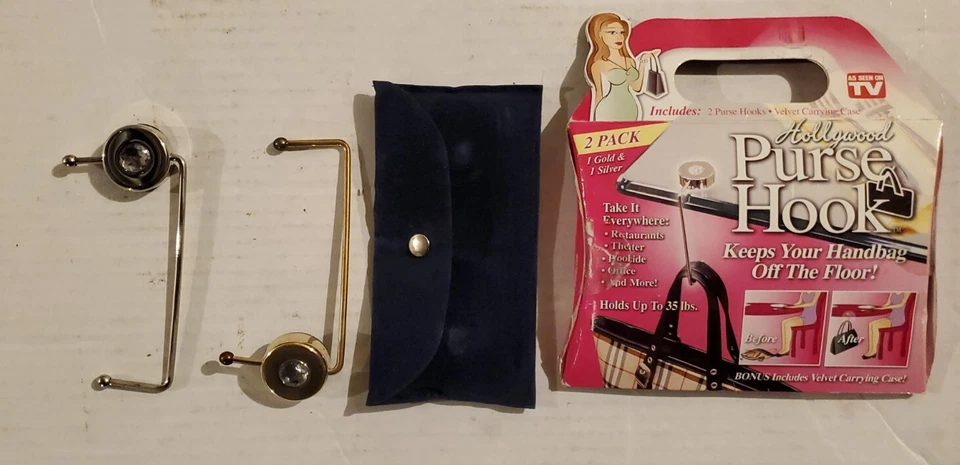 Hollywood сумочки крюк 2 упаковки с бархатный чехол для переноски, как видели по телевизору, никогда не использовался - Изображение 3 из 3