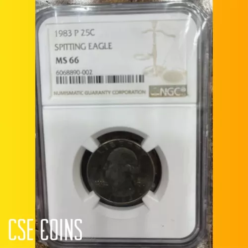 1983-P Washington Quarter - NGC MS-66 -Double SPITTING EAGLE -Rare TOP POP