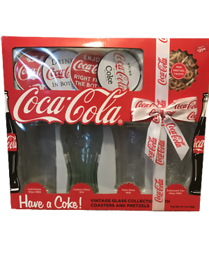 Coca Cola Glass Collectors Set with Vintage Glasses, Coasters, and