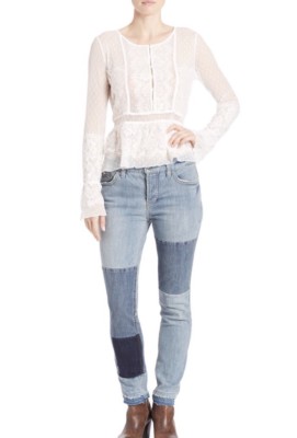 Free People Penelope Lace Swiss Dot Peplum Blouse Top White S M