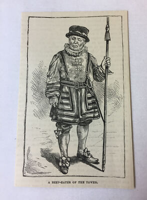 1885 magazine engraving ~ A BEEF-EATER OF THE TOWER Beefeater Westminster