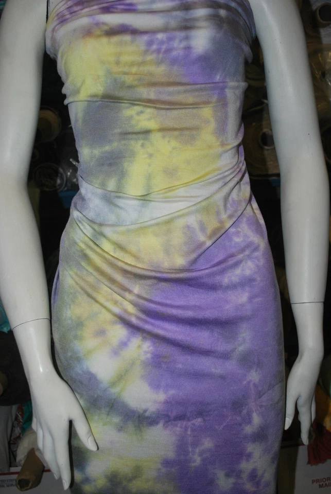 Tejido de punto TieDye Rayón Strech hermoso combo amarillo violeta por yarda Foto 4 de 4