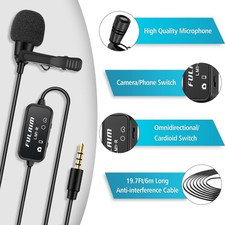 Lavalier Lapel Microphone for Smartphone 19.7Ft Omnidirectional Clip Mic