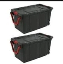 Set of 2 Black 40 Gallon Industrial Tote Plastic Bins with Wheels - Convenient S