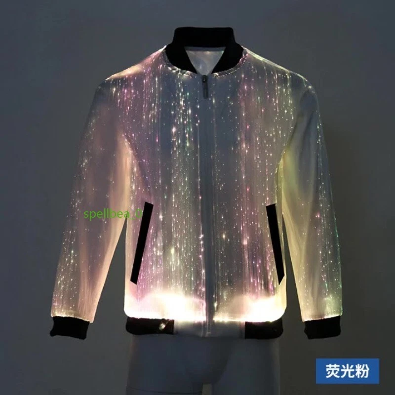 Men's Fiber Optic Coat LED Luminous Light Up Colourful Glowing Jacket Party Club image 3