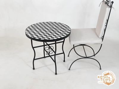 24INCH CHECKERED MOSAIC TABLE - Handmade Black & White Chess