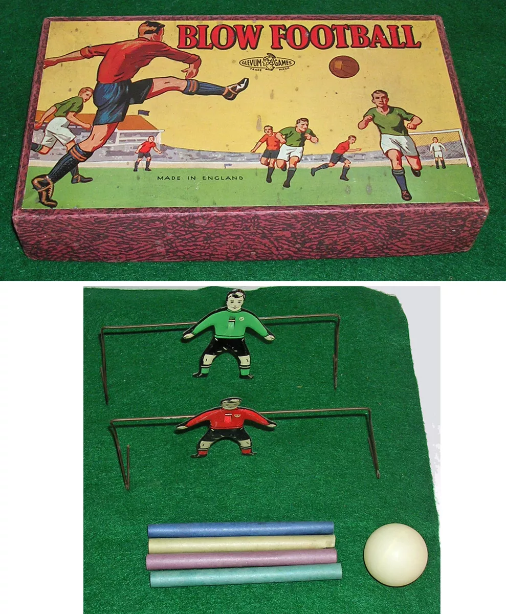 Vintage English Blow Football Game with Tin Litho Goalies England Glevum  Games