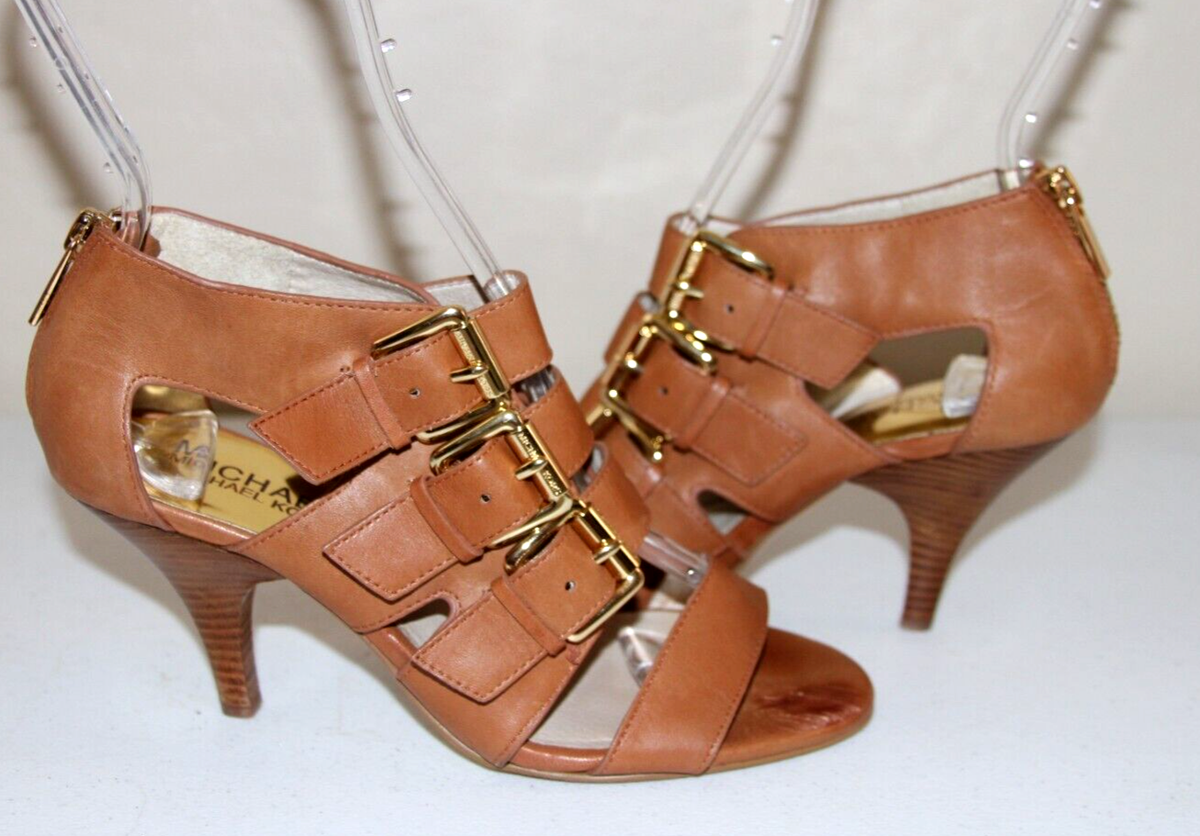 New Michael Kors Viola Leather Strap Buckle Gold Zip Back