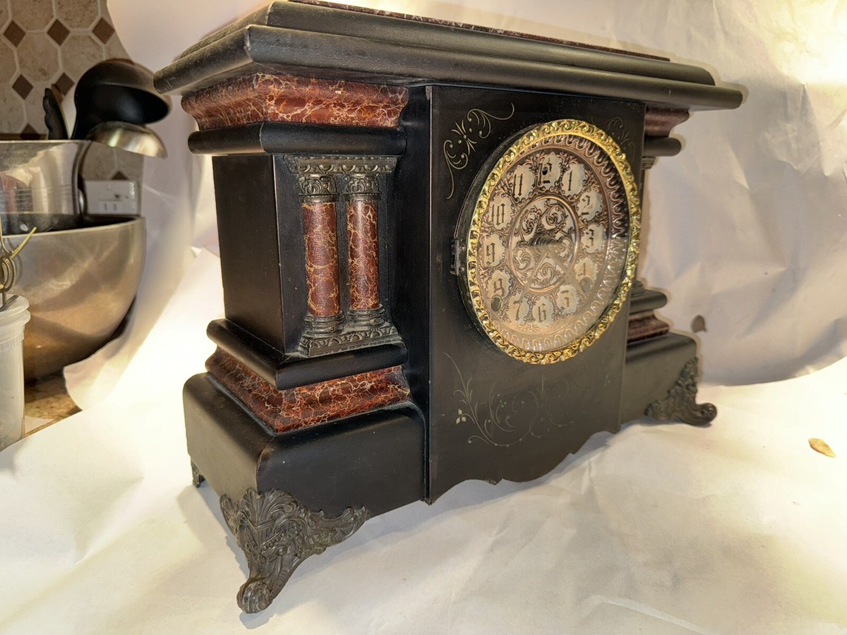 Antique Black Mantel Clock By E.N. Welch | eBay