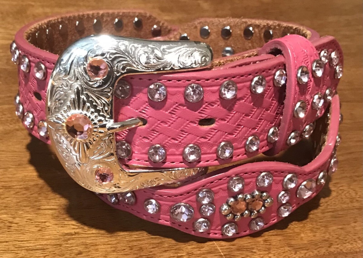 Tony Lama Women's Pink Western Bling Rhinestone Belt Sz 32 Tony Lama Women's Pink Western Bling Rhinestone Belt Sz 32