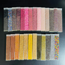 Glass Seed Bead Lot 26 Tubes - Iridescent Neon Mix Different Sizes NOS
