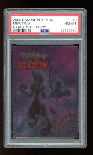 2000 DANONE POKEMON MEWTWO #8 8/8 STADIUM TIP SHINY FOIL PSA 8 NM-MT