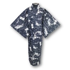 Japanese MEN'S KIMONO YUKATA OBI SET DRAGON WHITE NAVY LL SIZE NEW 60