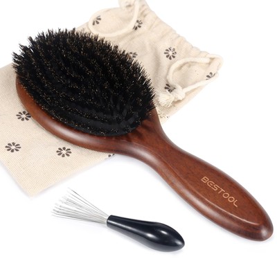 Boar Bristle Hair Brush for Smoothing and Shine, Ideal for All Ages
