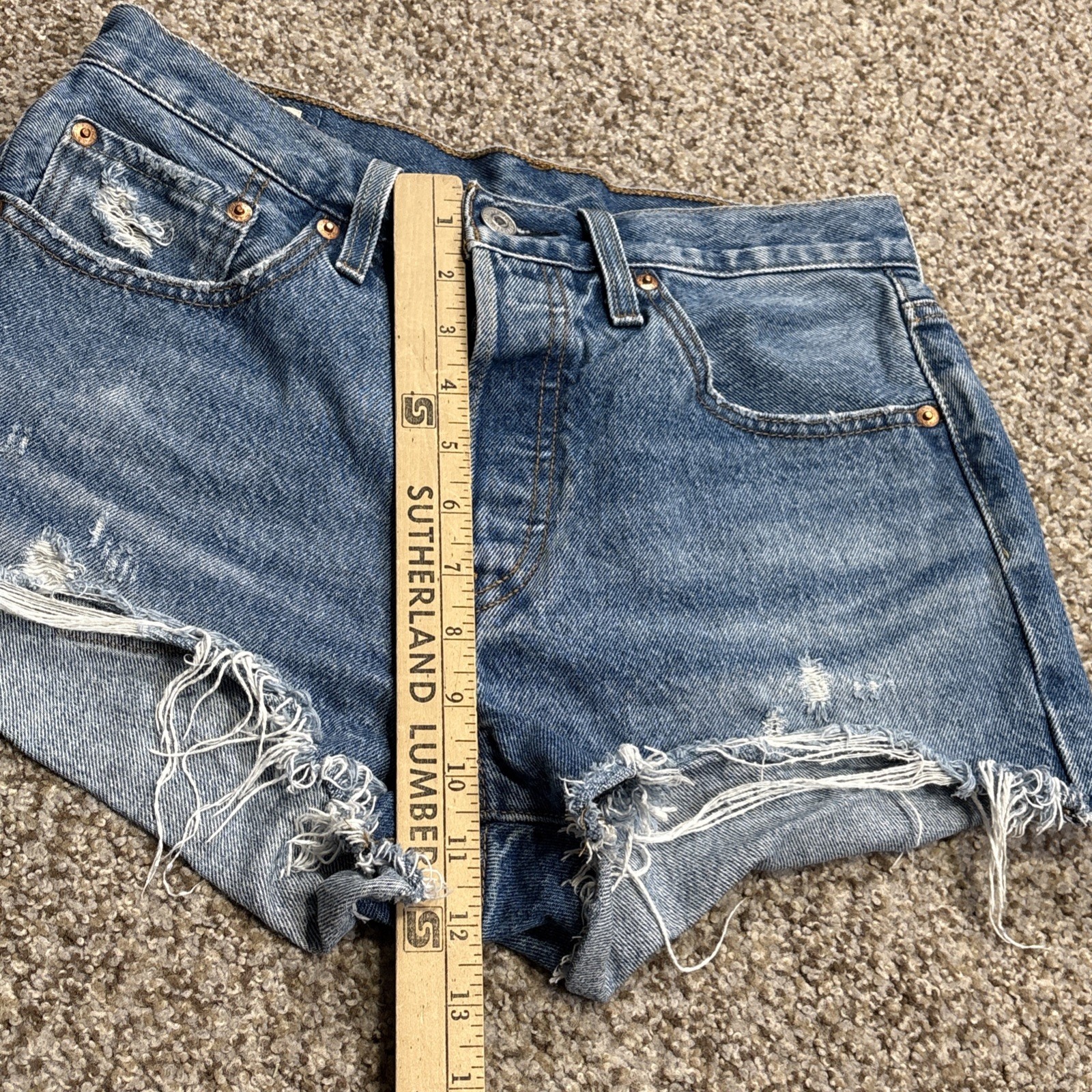 Levi's Jean Shorts Women's 501 Denim 27 Blue Cutoff Button Fly Short Distressed - View 10