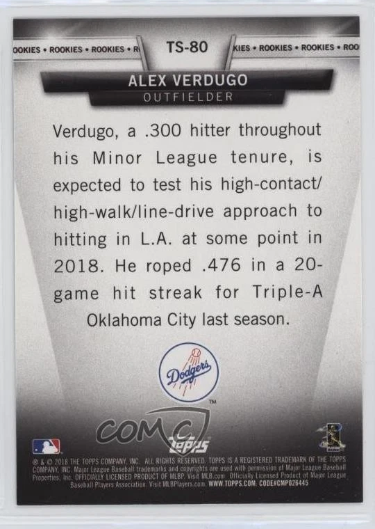 2018 Topps Topps Salute Series 1 Rookies Gold /50 Alex Verdugo #TS-80 Rookie RC - Image 2 of 2