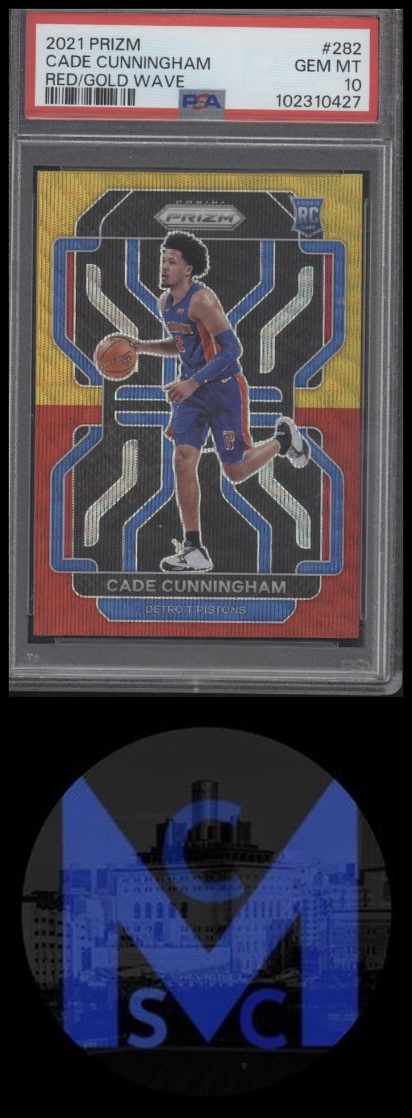 2021-22 Panini Prizm #282 Cade Cunningham Red and Gold Wave PSA 10