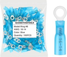 100pcs 8 Blue Marine Grade Heat Shrink Ring Connectors,16-14 Gauge Tinned Re...