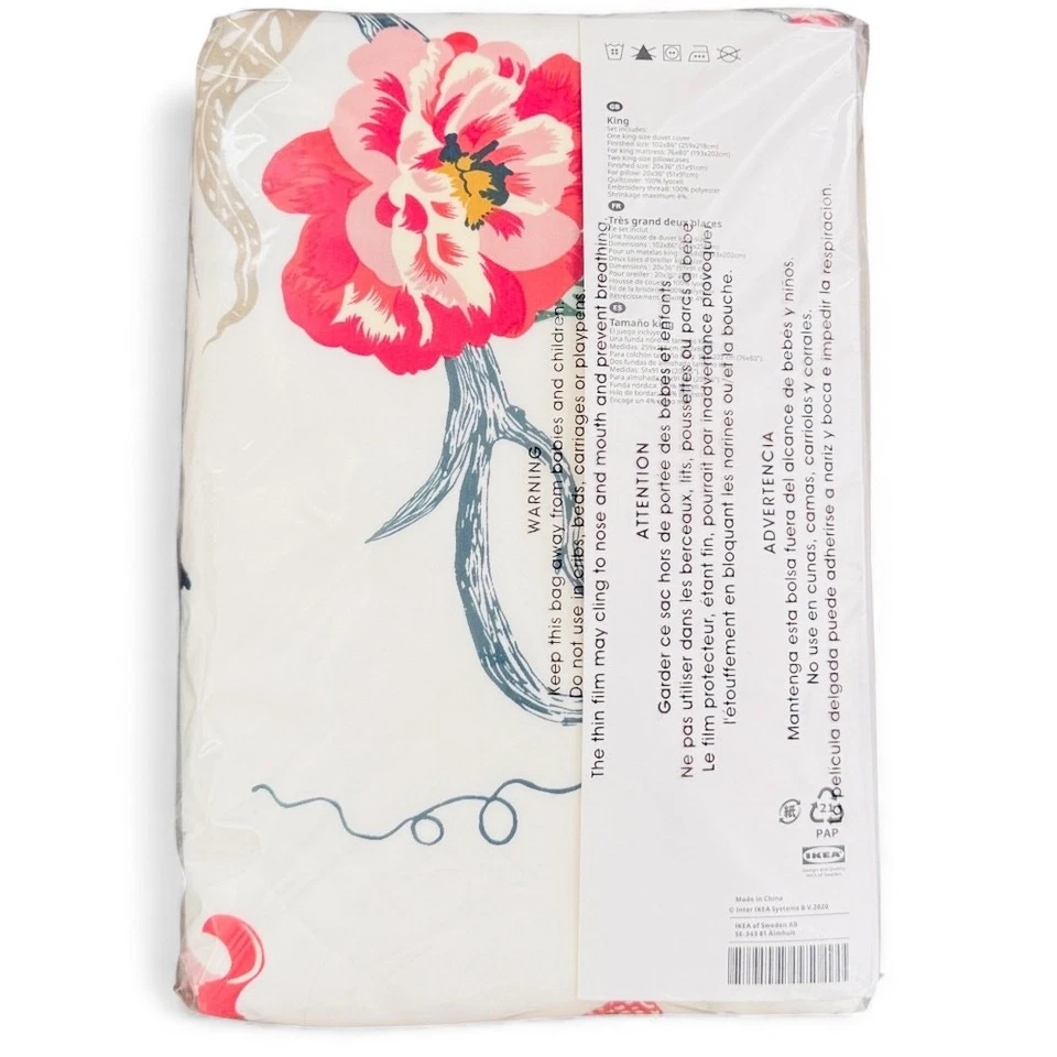 Funda nórdica y fundas de almohada IKEA JATTELILJA blanca floral bordada King Foto 4 de 4