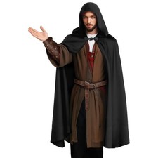 nezababycos Medieval Velvet Cloak with Hood, Renaissance Hooded Cape Knight...
