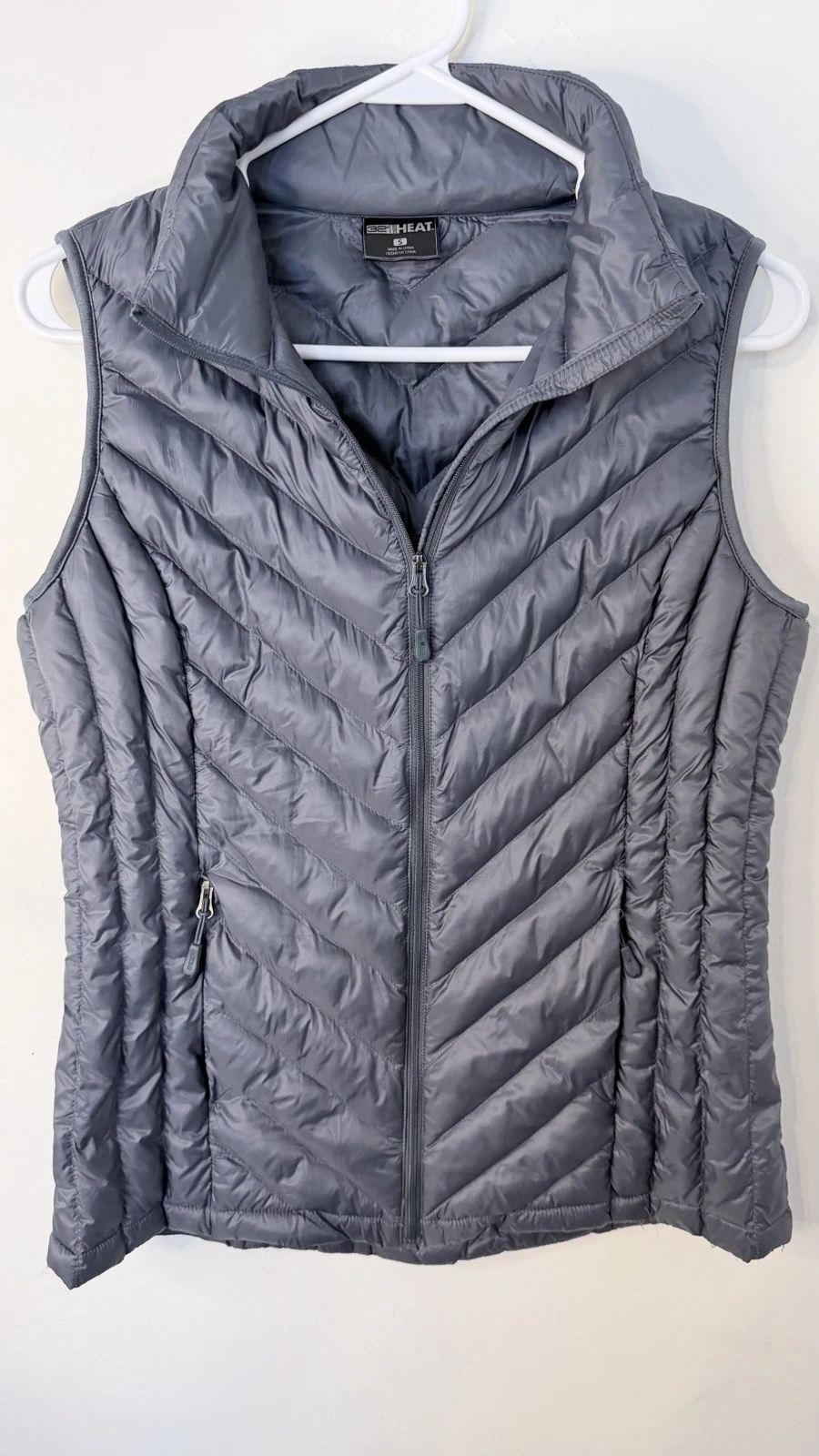 32 Degrees Heat Gray Quilted Packable Down Puffer Vest W/Packing Bag Women's Sm