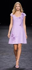 Badgley Mischka Lilac Floral Appliqué Cocktail Dress Designer Sz 4 Cap Sleeve