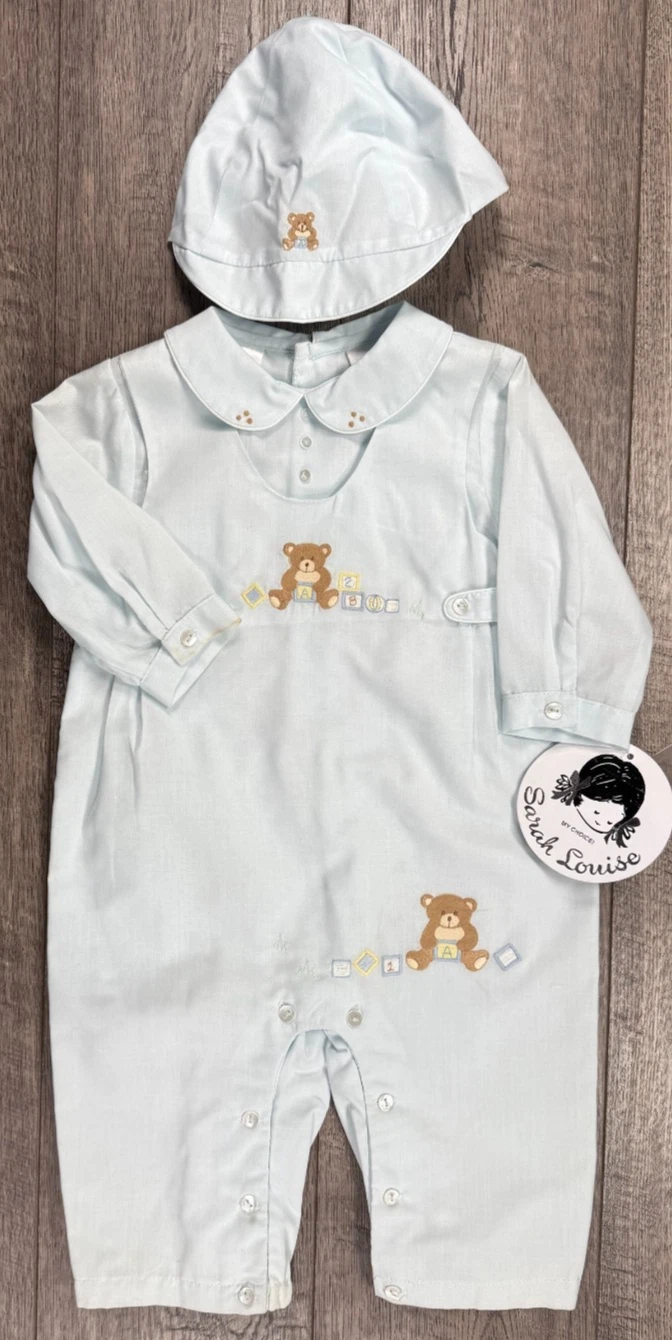 Baby Boy Clothes New Sarah Louise 3 Month 2pc Dressy Teddy Bear Outfit & Hat