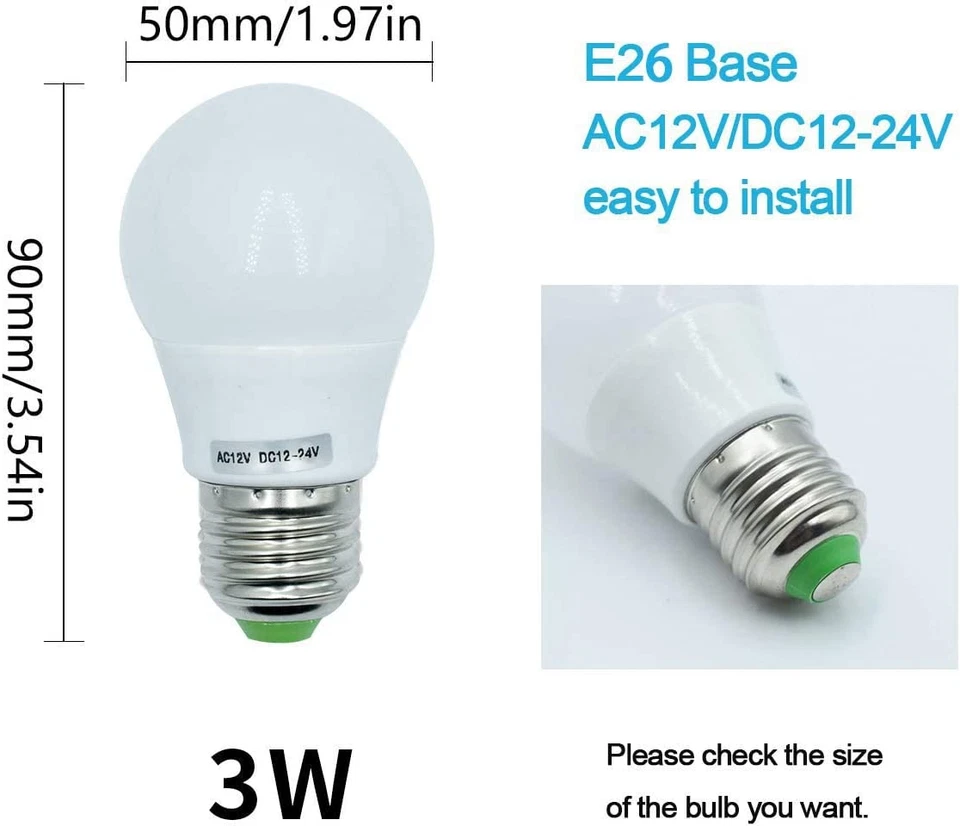 3W A15 Edison LED Light Bulbs E26 Medium Screw Base (40 Watt Equivalent) 12V Low - Image 4 of 4