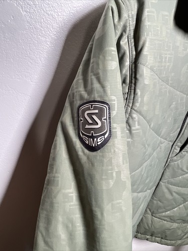 SIMS Jacket Men’s Small Green Quilted Full Zip Nylon SIMS Logo All Over Print - Picture 5 of 13