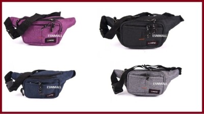 Canvas Bum Tasche mit 2 oberen Reißverschlüssen & 2 vorne für Reiseschlüssel, Telefon, Kamera - L2511