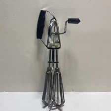 Mixer/Egg Beater, Stainless Steel,Hand Held, Manual, Black Handle, Made USA, VTG
